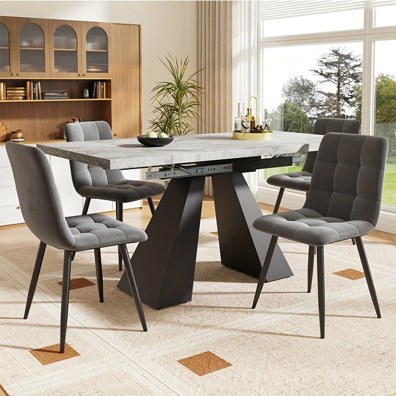 Ensemble de table à manger 5 pièces, ensemble de table à manger extensible pour 4 personnes, table 160 x 80 x 75 cm, avec 4 chaises à manger en velours gris, table à manger moderne gris avec colonnes et pieds, pour salle à manger ou zone de repas