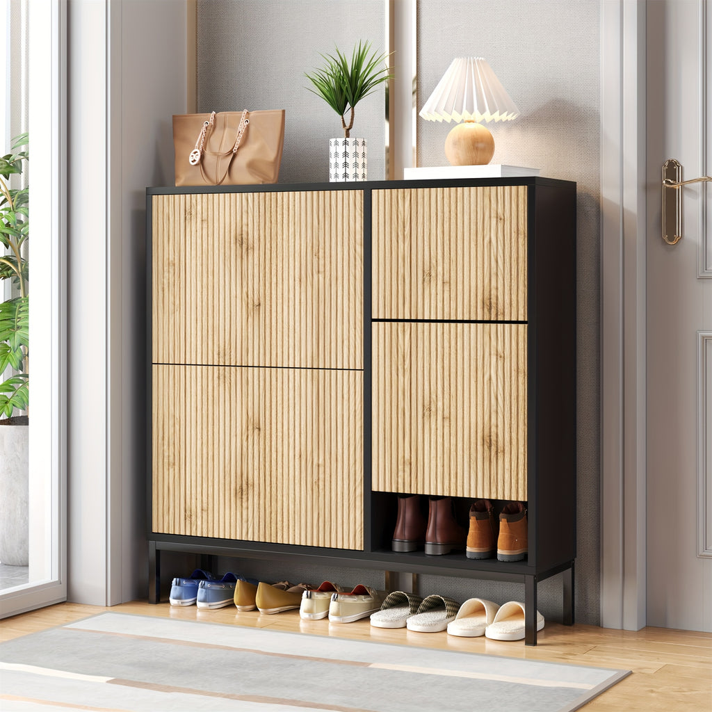 Meuble à Chaussures avec Banc - Organisateur d'Entrée avec Banc de Changement, Étagère 3 Pétale, Compartiments Ouverts - Construction Robuste pour Couloir, Chambre, Salon - Rangement Économiseur d'Espace avec Siège, Meuble à Chaussures, Finition Élégante