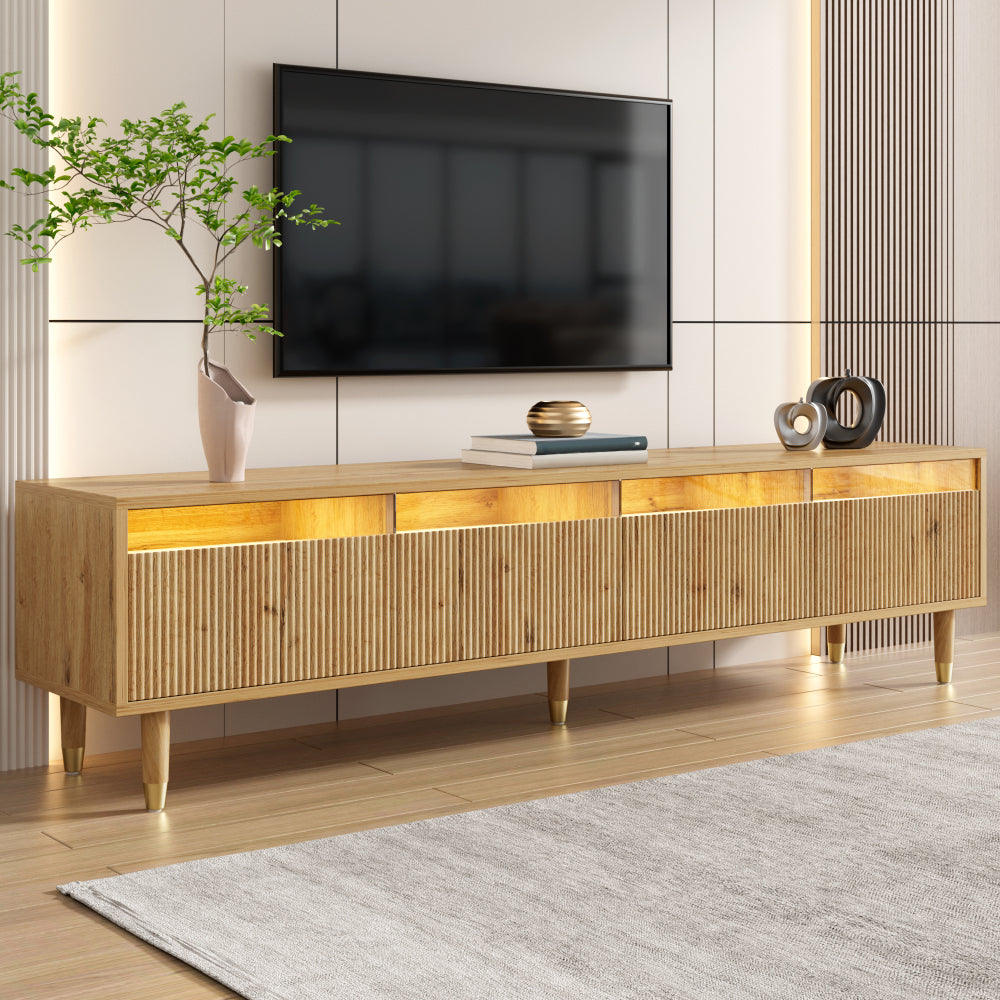 178L X 35W X 45H Armoire TV Moderne en Bois, Design Minimaliste, Armoire Moderne sur Pied, Grand Espace de Rangement, avec 4 Tiroirs, Meuble TV en MDF et Acrylique à Bord Bas, Panneau de Buffet, Table TV de Style Nordique, Meuble TV Bas de Salon, Armoire