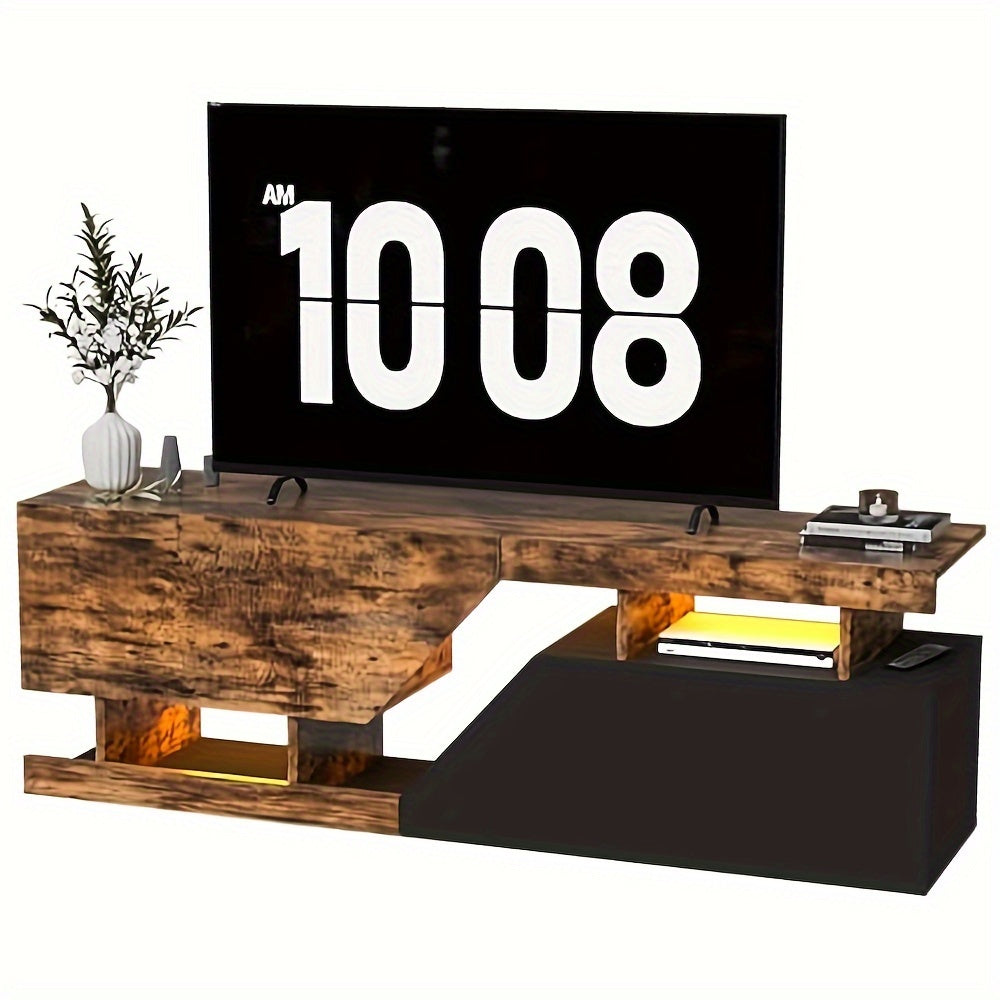 Meuble TV adapté aux téléviseurs de moins de 65 pouces, longueur 140 cm, avec 2 tiroirs et 1 compartiment ouvert, dimensions 35 x 140 x 45 cm, salon, marron rétro/noir