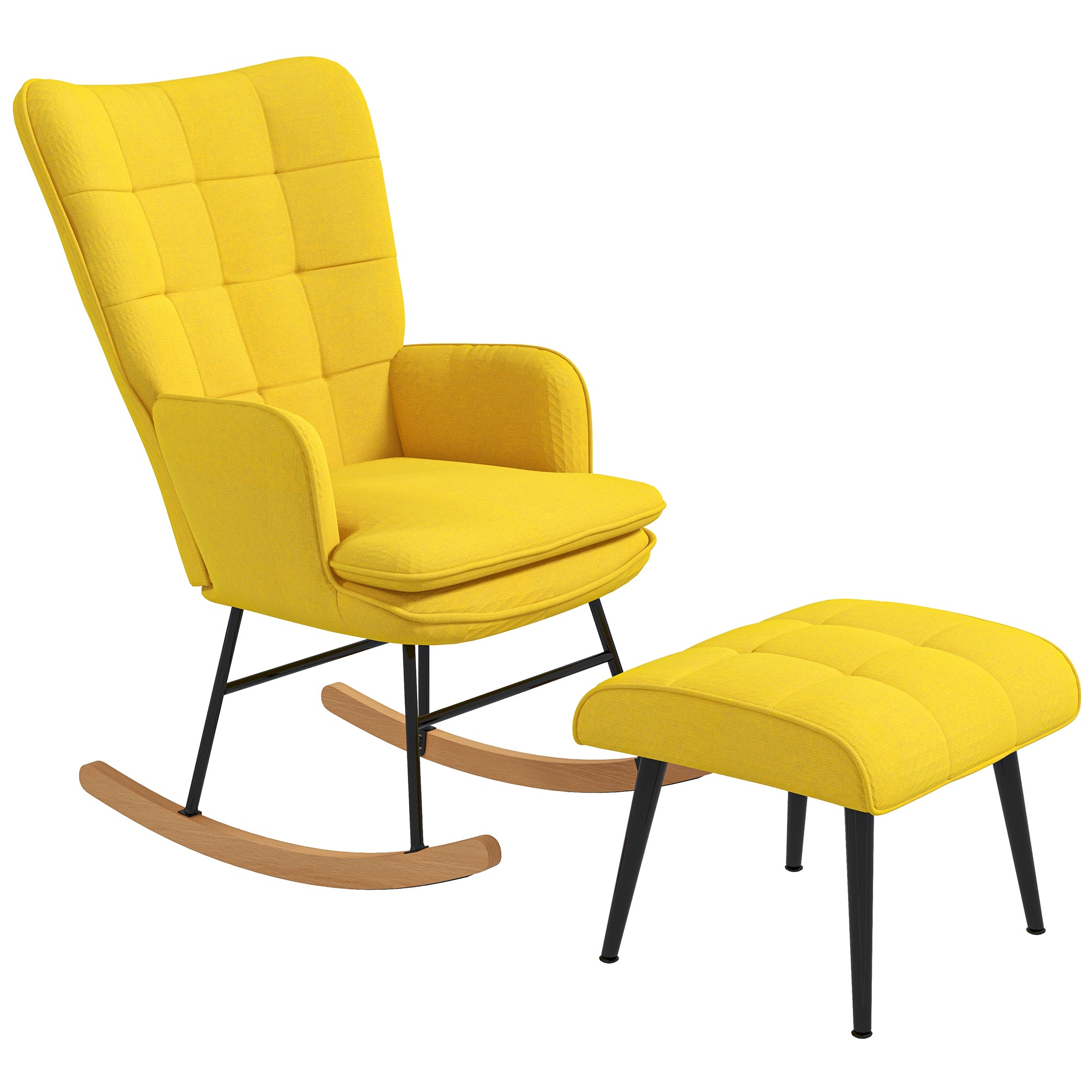 Chaise longue à bascule avec tabouret, fauteuil, chaise silencieuse avec optique en lin, chaise longue jusqu'à 131 kg de capacité de charge pour chambre à coucher, salon