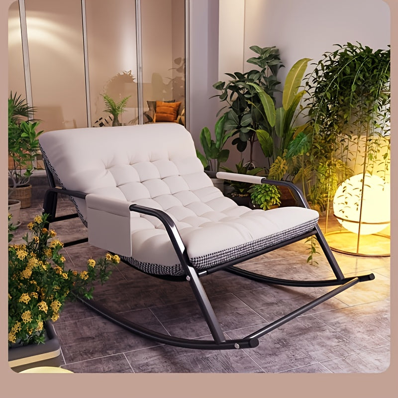Fauteuil inclinable moderne à structure métallique robuste avec coussin - Mécanisme d'inclinaison manuel, effet zéro gravité et accoudoirs rembourrés - Canapé-lit intérieur/extérieur en damier noir & blanc pour séniors, montage facile (sans bois) /Jardin