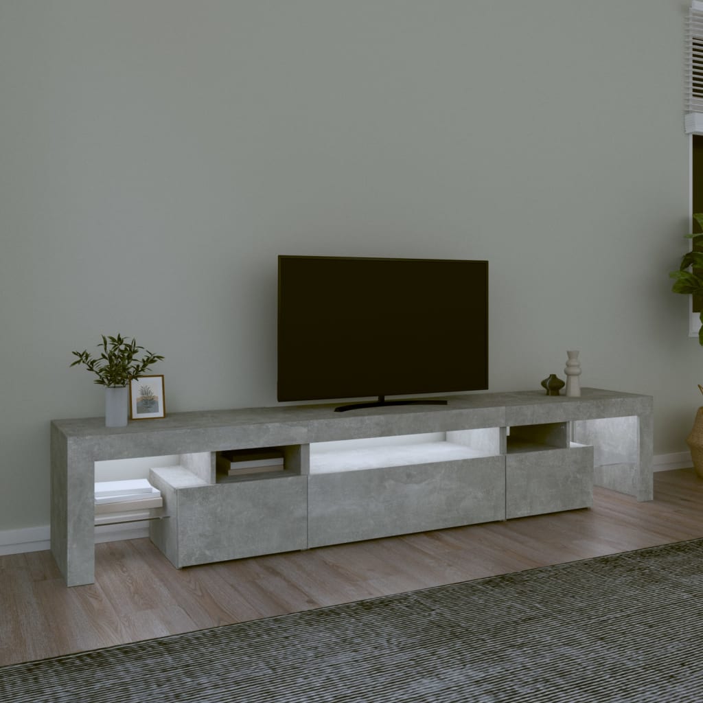 Meuble TV avec lumières LED Gris béton 215x36,5x40 cm - meuble TV moderne, meuble LED, rangement télévision, design contemporain, mobilier salon, décoration intérieure, meuble gris