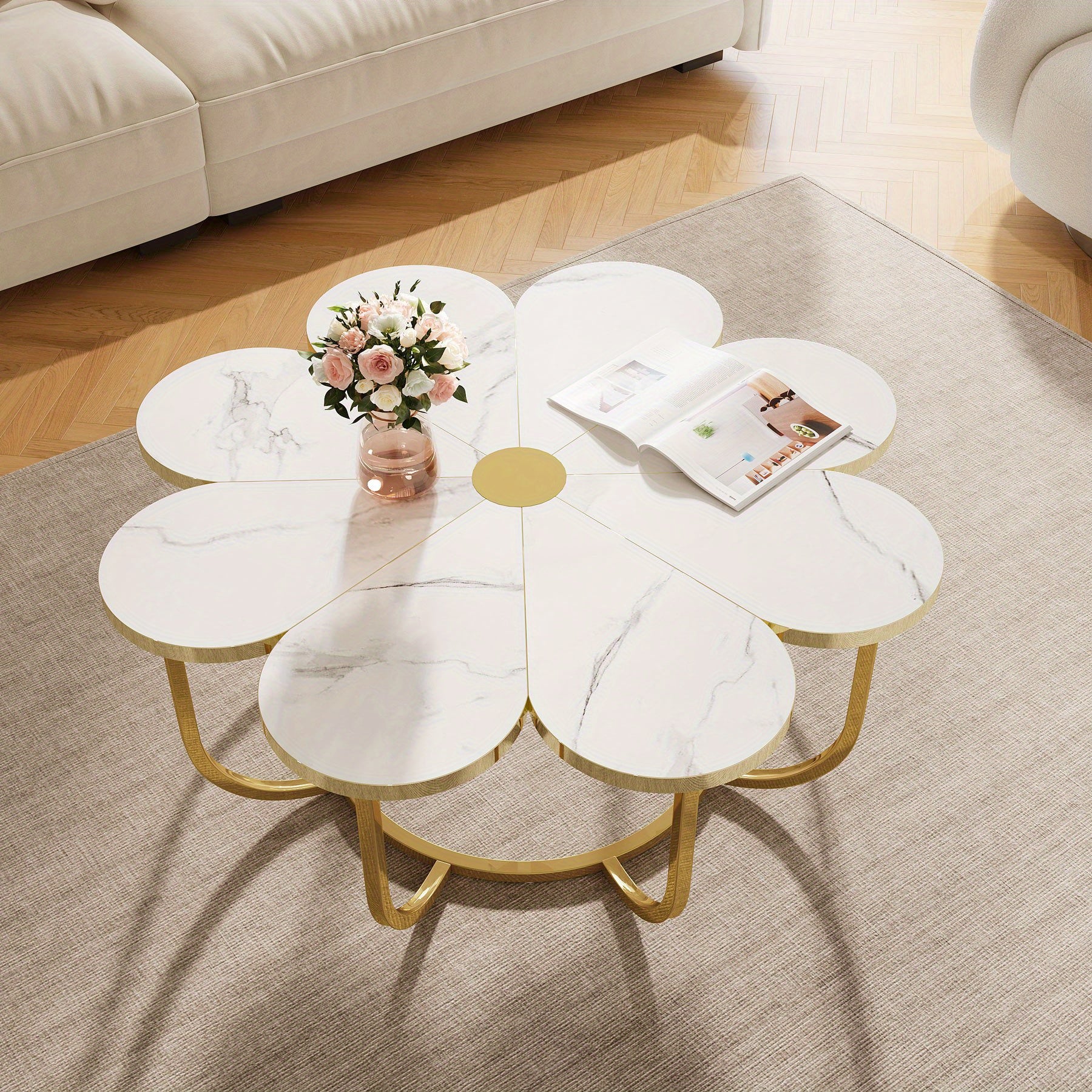 Grande Table Basse - Pièce Maîtresse Moderne et Luxueuse pour Salon avec Cadre Doré, Montage Facile, Design Économiseur d'Espace pour Chambre, Salon, Bureau - Meuble Décoratif Élégant, Table Basse pour Salon, Meuble de Chambre, Style Contemporain, Platea