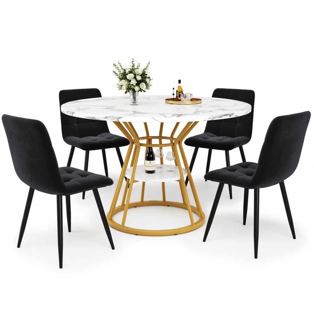 Ensemble de table à manger élégant et simple (5 pièces), table à manger ronde, table de cuisine et de salon, 100 X 100 X 76 Cm (comprenant 4 chaises), table basse ronde pour 4 personnes, ensemble table et chaises de réception et de négociation, table de
