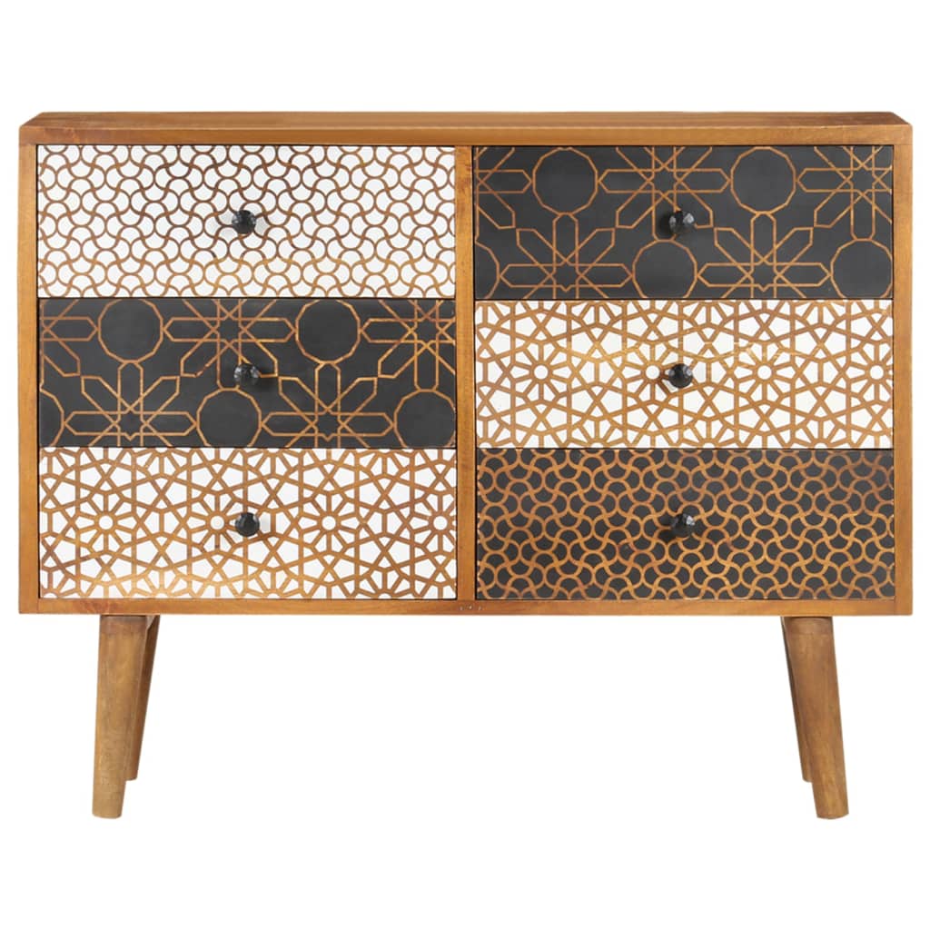 Buffet en Bois Massif 90x30x70 cm avec Motif Élégant - Meuble de Salon en Bois de Manguier pour Décoration Stylée - Commode de Haute Qualité avec Design Décoratif - Meuble de Rangement