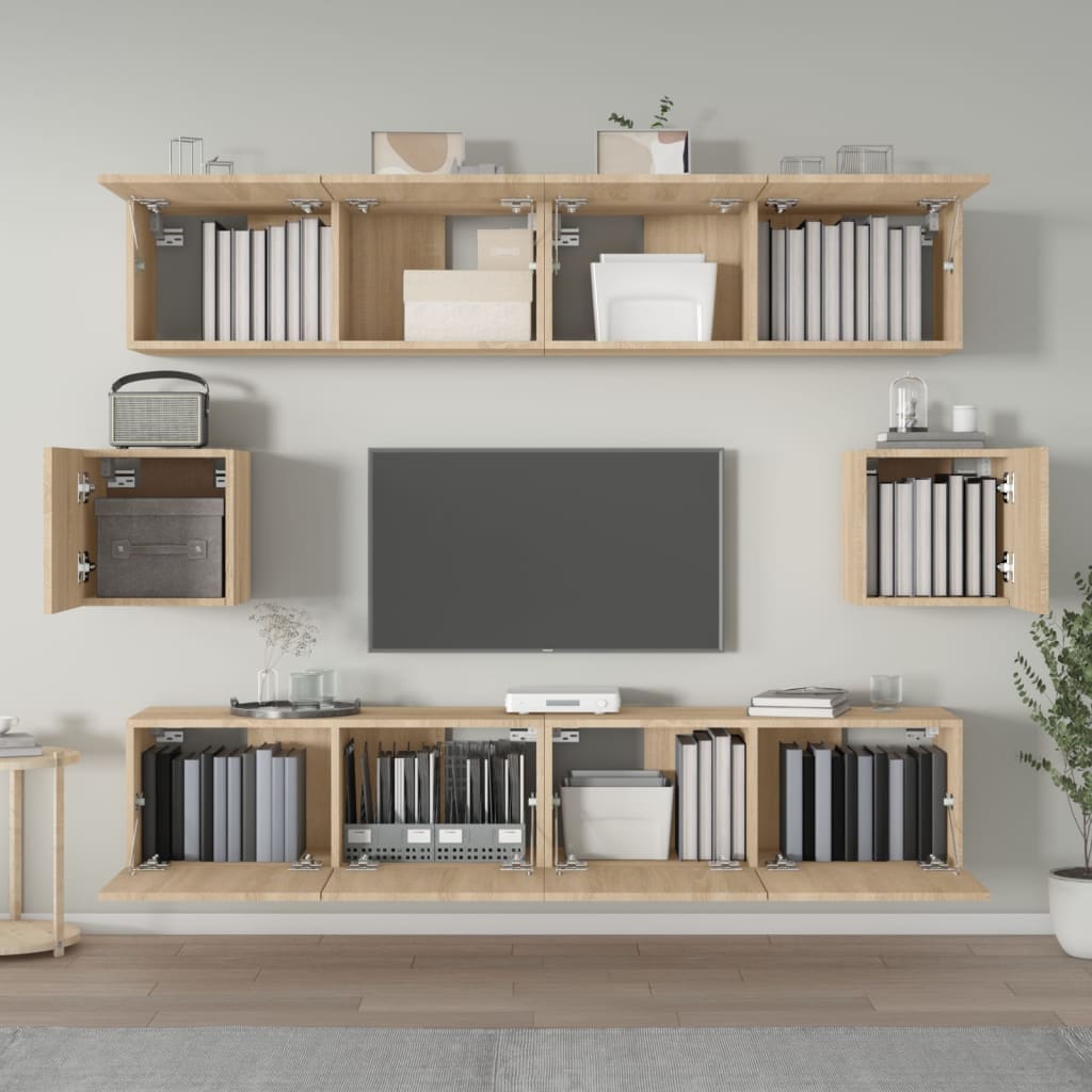 Minimalisme moderne/ Ensemble de meubles TV 6 pcs Chêne sonoma Bois d'ingénierie-Haut-commode moderne, Organisateur de chambre, Buffet contemporain, Armoire à tiroirs, Meuble TV | Armoire compacte pour le rangement dans le couloir et le salon/Support de