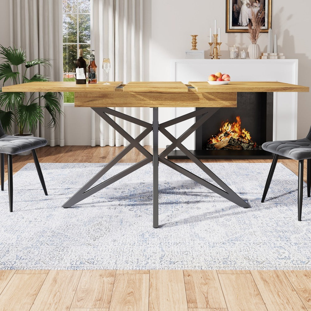 Table à manger scalable 120 (160) x 80 cm, table de cuisine extensible, table à petit déjeuner de style moderne, table basse, pattes de table en forme d'étoile, pattes en fer noir, plateau en noyer/marbre imitation, pattes de table ajustables, disponible