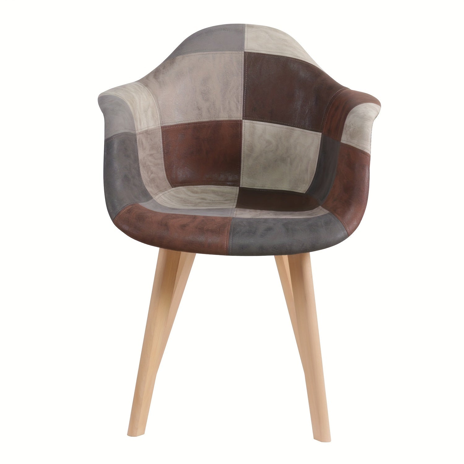 Ensemble de 2 chaises de salle à manger modernes EGOONM Patchwork - Fauteuils ergonomiques avec pieds en bois, design à carreaux marron et beige, parfait pour la cuisine, la salle à manger, le salon ou la chambre à coucher, style classique, compatible av