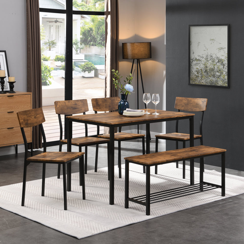 Ensemble de 6 pièces de tables à manger, chaises et tabourets pour la maison, style industriel pour cuisine, meubles de restaurant modernes et minimalistes, mobilier de loisirs de petite taille, ensemble table et banc, combinaison de table et chaises pou