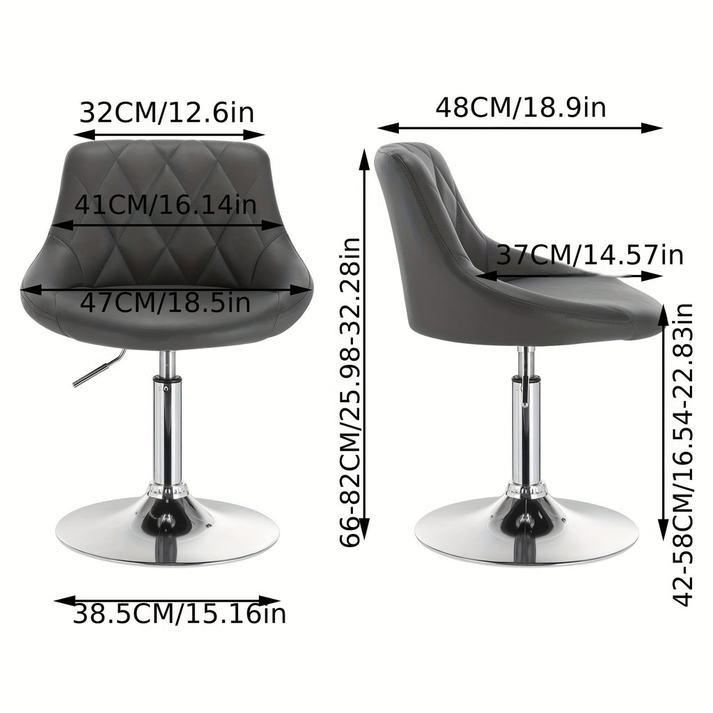 2 tabourets de bar modernes avec dossier - Cadre en métal, hauteur réglable, chaises de salon pivotantes, forme carrée, siège rembourré, aucune assemblage requis