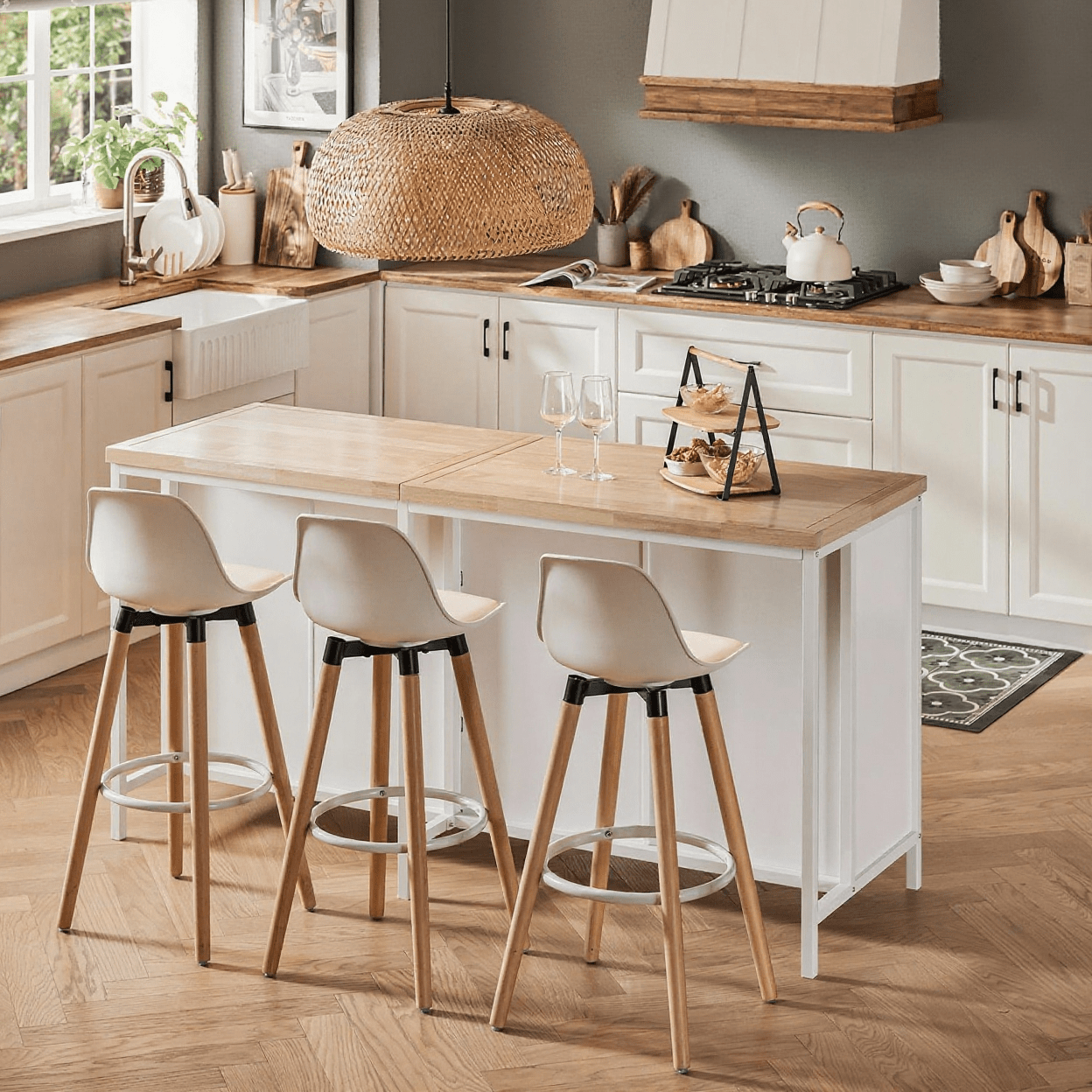 îlot Central de Cuisine，Desserte de Cuisine, Placard de Cuisine avec 2 Portes, 4 Cubes Compartiments | Prévente SoBuy KNL09-WN