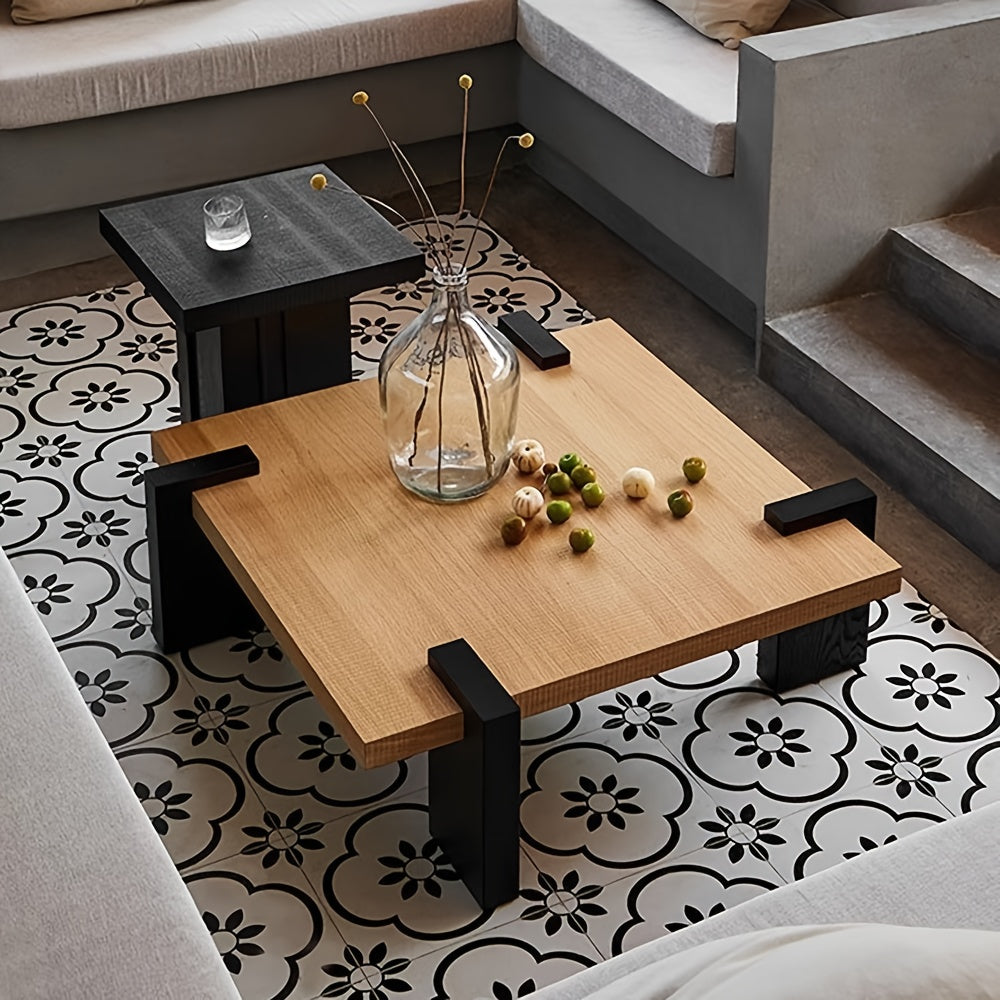 1 pc - Table Basse Moderne Italienne en Bois Massif pour Salon, Table Carrée Simple avec Décorations Élégantes, Adaptée pour Salon Cuisine Chambre Terrasse