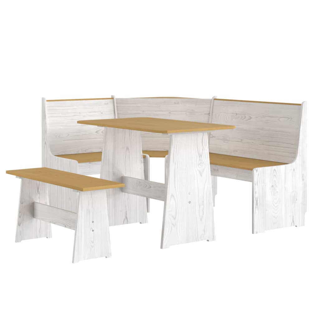 Ensemble de table à manger REINE 3 pièces en pin massif - couleur marron miel et blanc - salle à manger complète - table et chaises en bois naturel - set repas élégant - meuble salon rustique - déco intérieur chaleureux - mobilier de salle à manger - ens