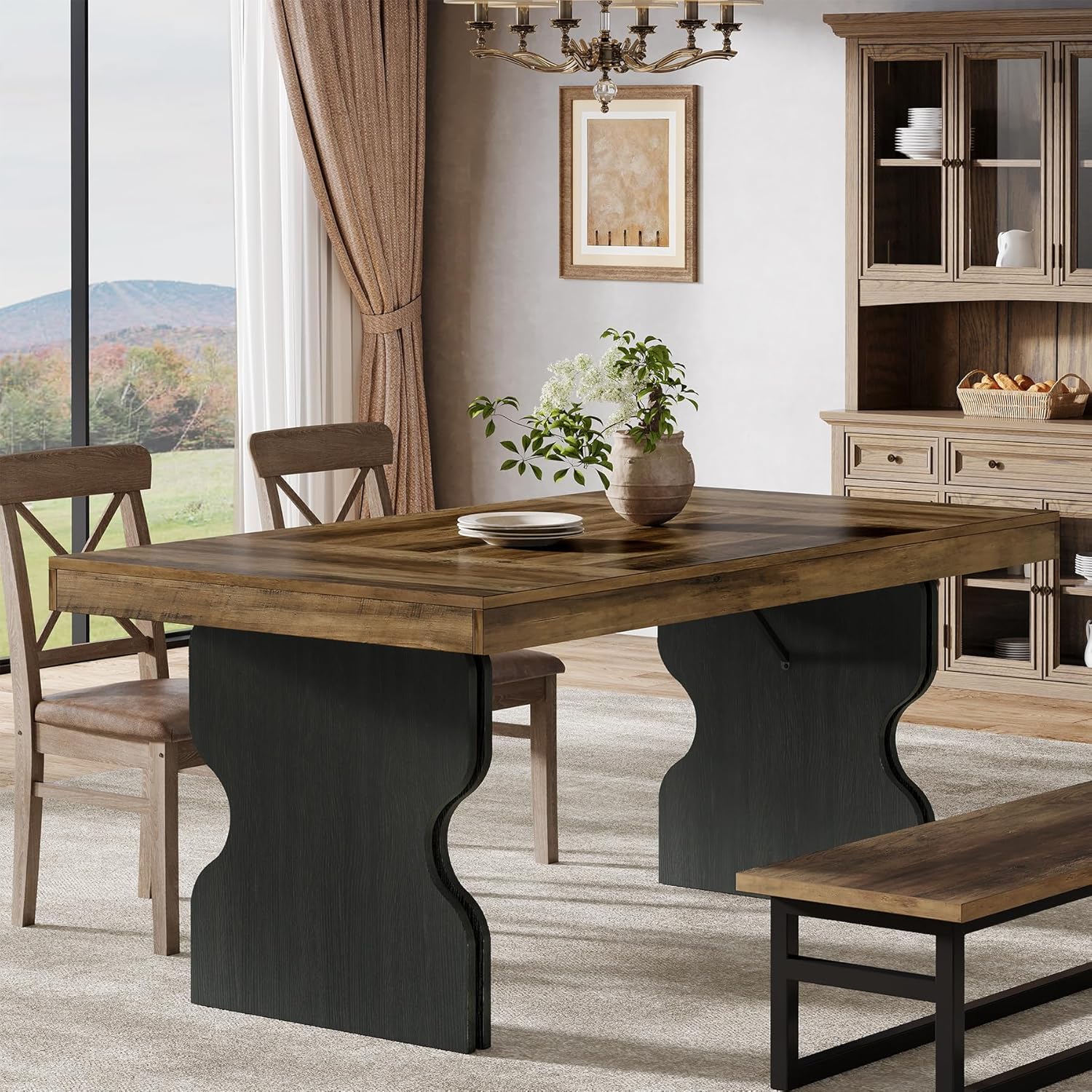 Table à manger rectangulaire rustique de 160 cm pour 4-6 personnes, table robuste en MDF style fermier idéale pour salon, bureau ou restaurant, polyvalente, chêne, Petite Table à Manger,Table à Manger Extensible,Table de cuisine ronde,Table à Manger,Tabl