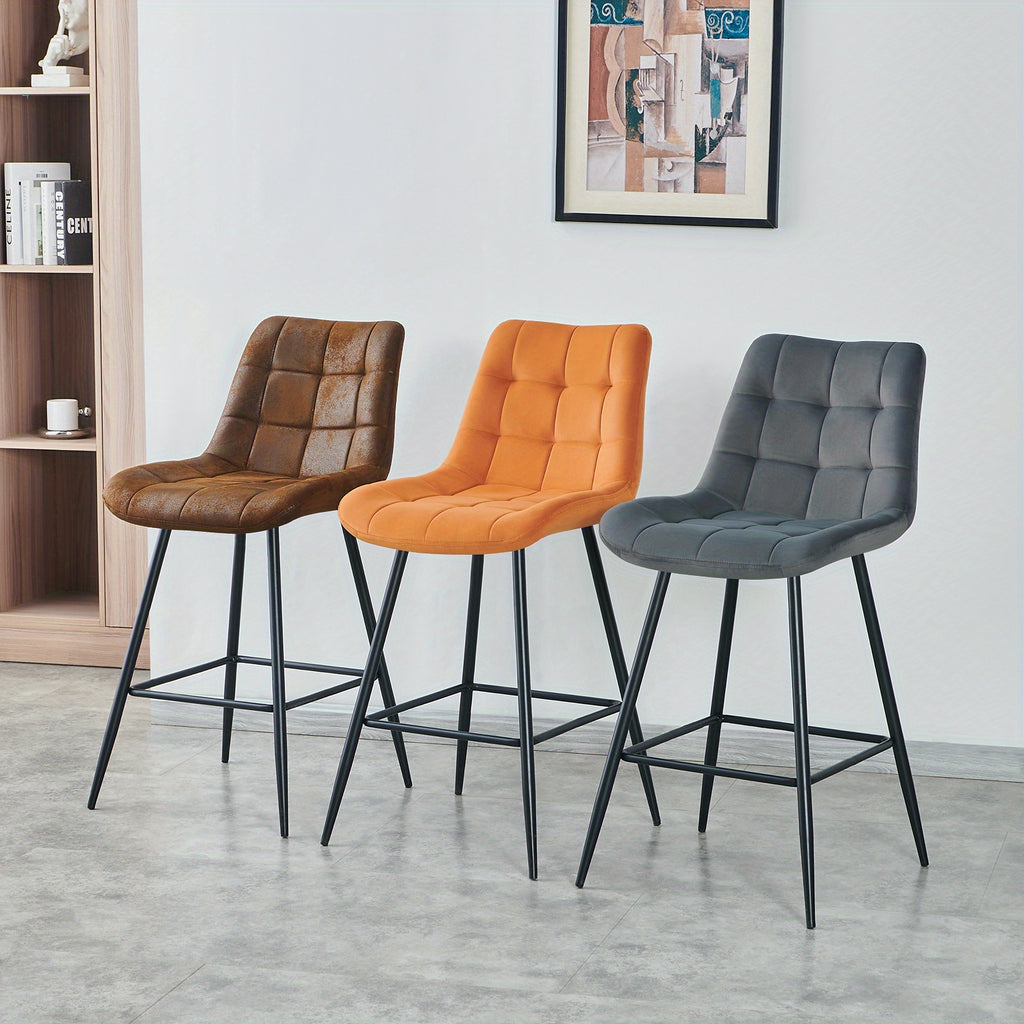 Ensemble de 2/4 chaises à dîner en velours avec dossier et accoudoirs, design scandinave vintage à motif treillis, pieds métalliques pour salon, Sièges de Salon,Mobilier de Salle à Manger pour la maison,Vintage Moderne,Style Vintage,Revêtement en Velours