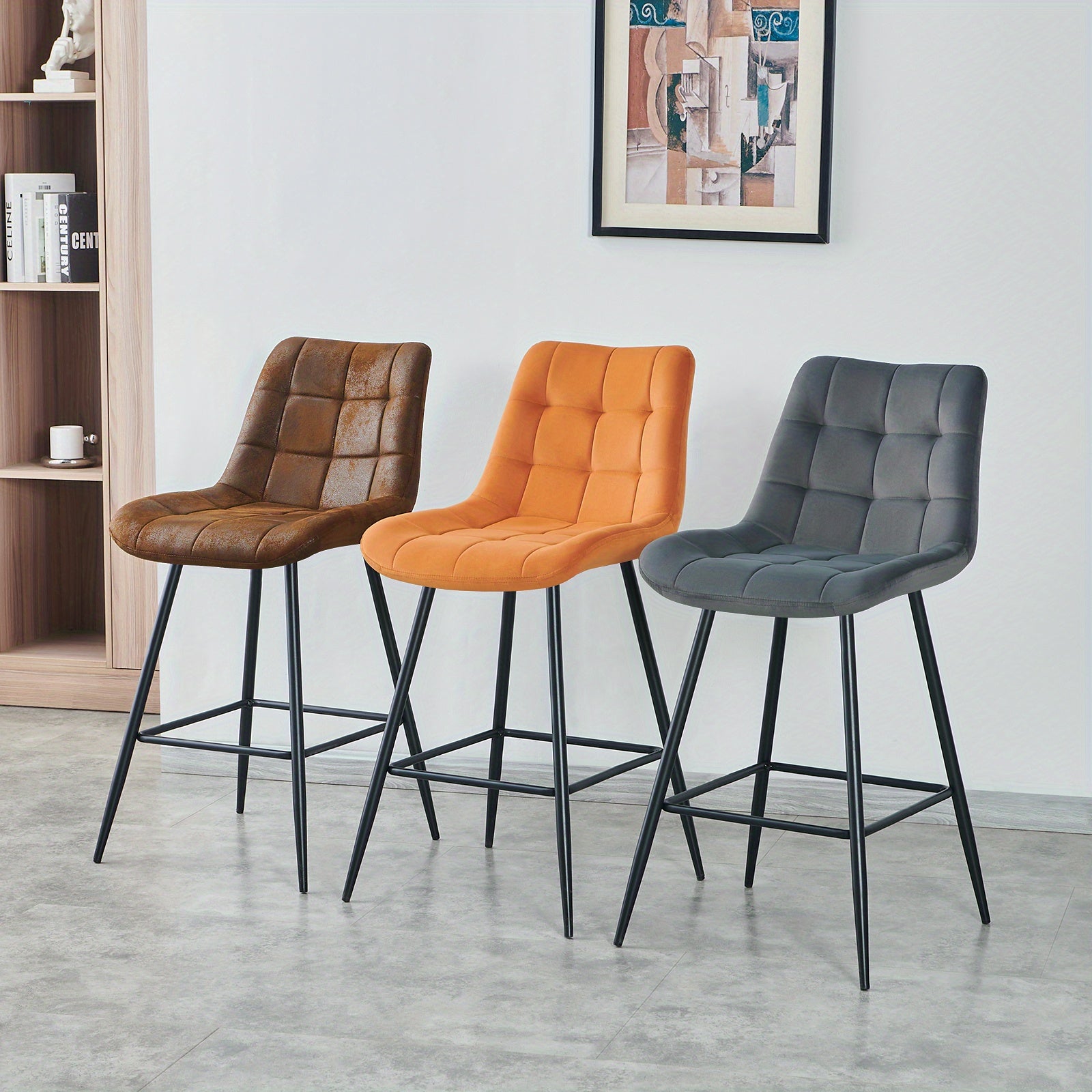 Ensemble de 2/4 chaises à dîner en velours avec dossier et accoudoirs, design scandinave vintage à motif treillis, pieds métalliques pour salon, Sièges de Salon,Mobilier de Salle à Manger pour la maison,Vintage Moderne,Style Vintage,Revêtement en Velours