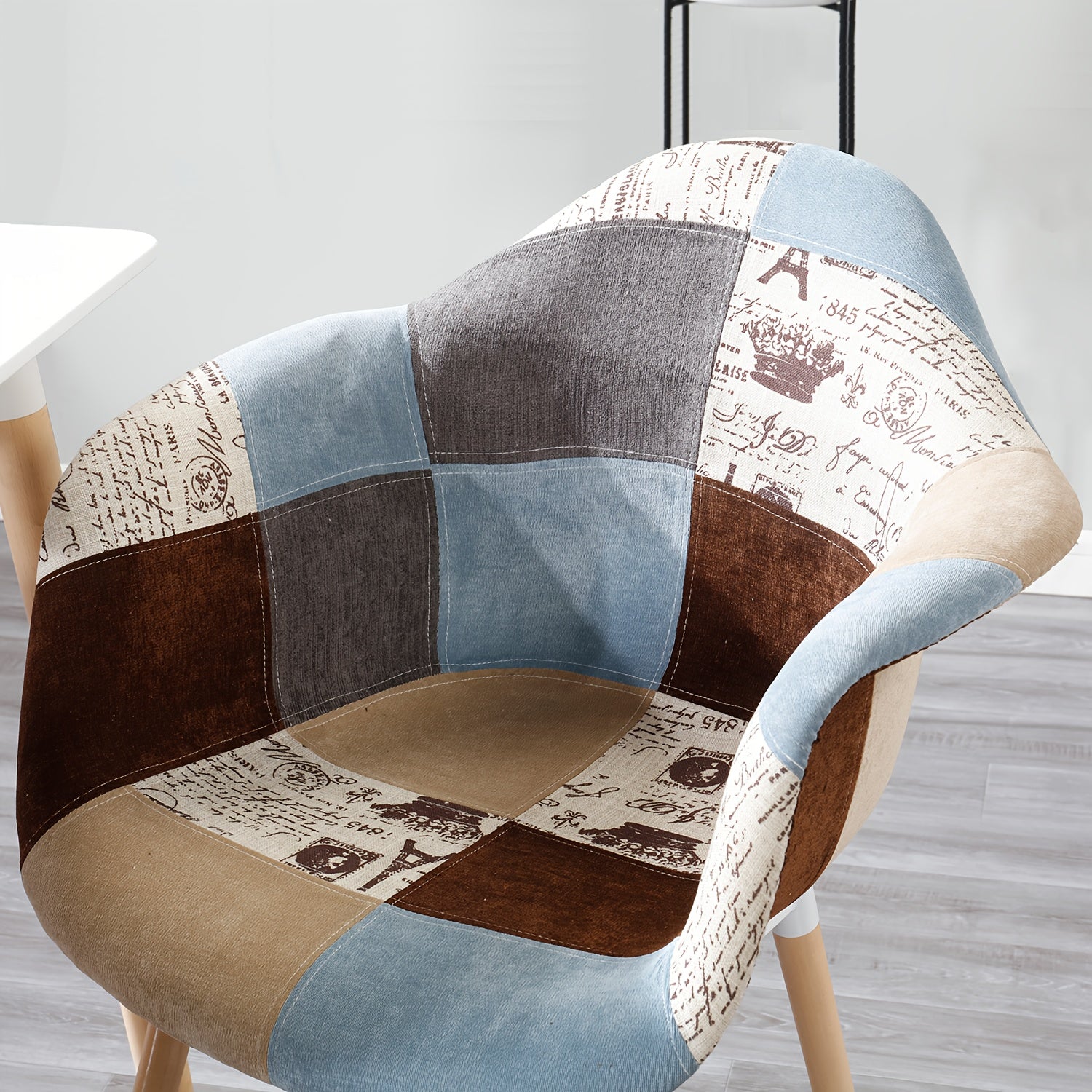 EGOONM Ensemble de 2 Chaises à Manger Modernes Nordiques en Tissu Lin Bleu-Gris Turquoise Blanc Noir Beige avec Dossier Ergonomique et Accoudoirs - Pieds Bois Hêtre, Siège Cascadeur, Surface Facile à Nettoyer pour Cuisine, Salon, Bureau - Solide & Confor