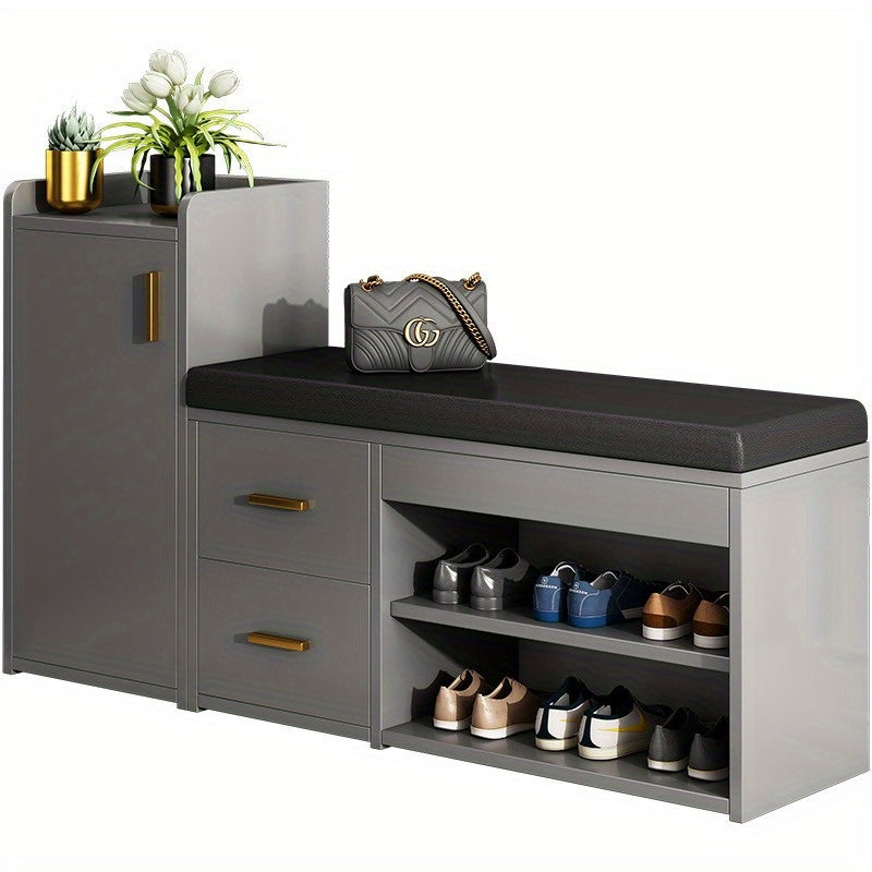Banc à chaussures minimaliste moderne avec armoire à chaussures intégrée - Organisateur de rangement en bois à 3 niveaux, rembourrage en polyester durable, conception peu encombrante pour l'entrée, le salon, la chambre à coucher - Contient 68,58 cm, banc