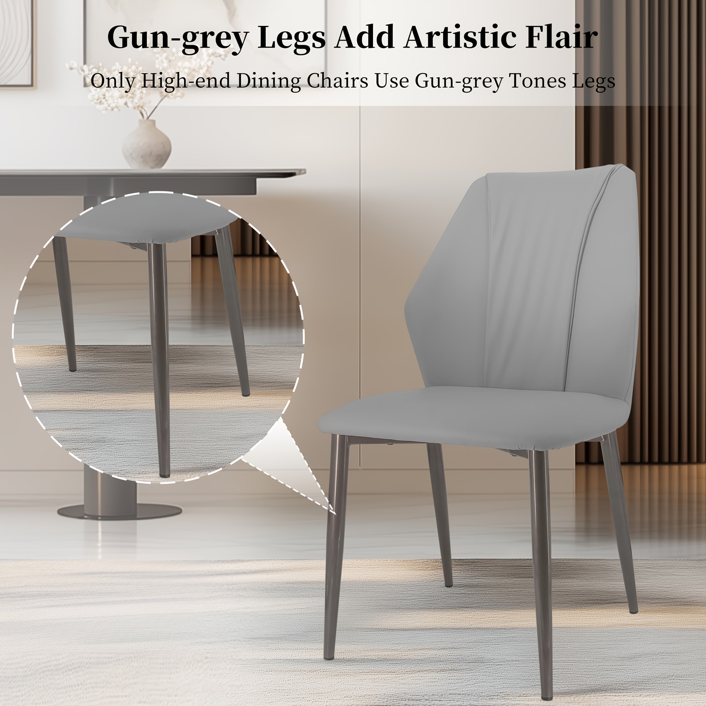 Ensemble de 4 chaises à manger, Chaises salle à manger en simili cuir ultra doux avec dossier et pieds métalliques solides pour séjour ou lounge maison - Gris foncé & Kaki