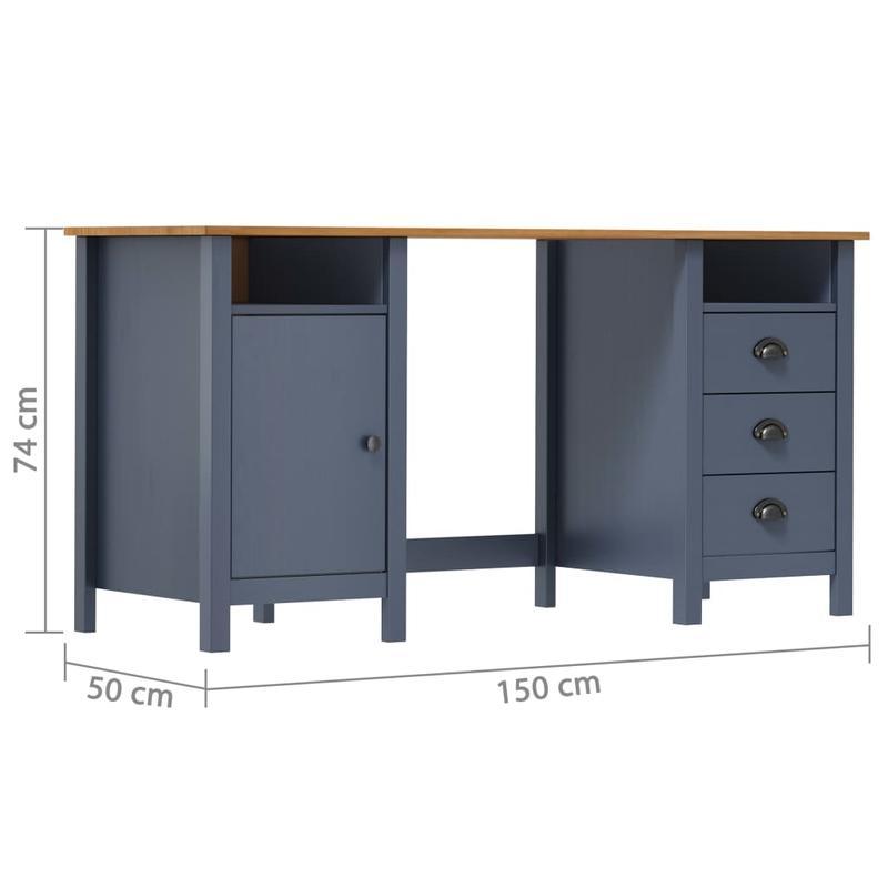 Table de Bureau, Table d'Ordinateur, Bureau de Bureau, Desk Hill Gris 150x50x74cm en Pin Massif (Livraison Gratuite)