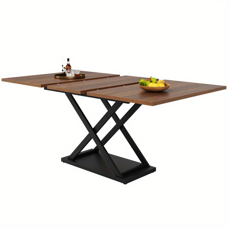 Table télescopique 120160 × 80Cm Table extensible Place de table -Économie d'espace Table de cuisine Noir Jambes en fer croisé pour cuisine et salon Noix de Grenoble -Table colorée