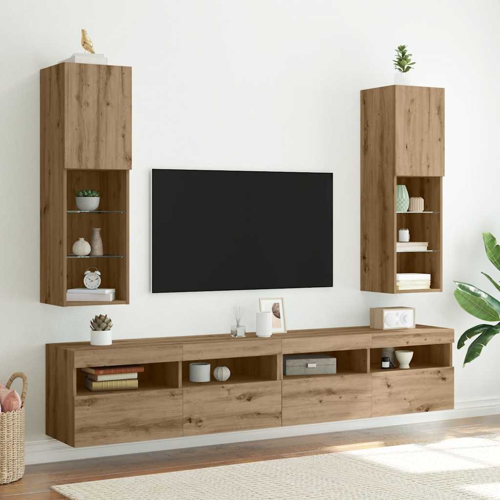 Minimalisme moderne- Meubles TV avec s 2pcs chêne artisanal 30,5x30x102cm-Haut-commode moderne, Organisateur de chambre, Buffet contemporain, Armoire à tiroirs, Meuble TV | Armoire compacte pour le rangement dans le couloir et le salon/Support de télévis