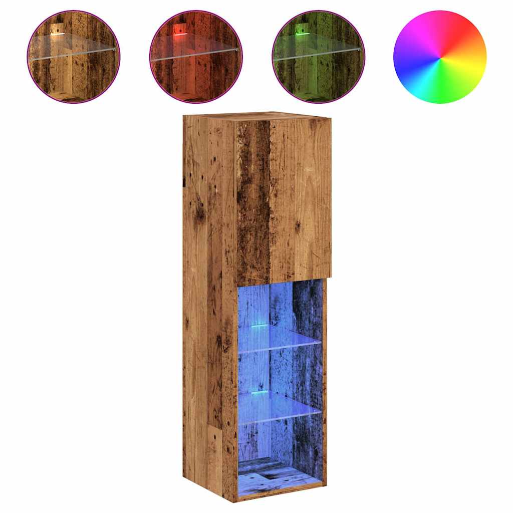 Meubles TV avec s LED 2 pcs vieux bois 30,5x30x102 cm-HautMeuble TV Brillant, Multifonctionnel et Moderne Minimaliste | Meuble TV de Salon avec Casier de Rangement & Compartiment pour CD, Meuble de Rangement pour TV & Multimédia, Meuble d'Appoint pour Sa
