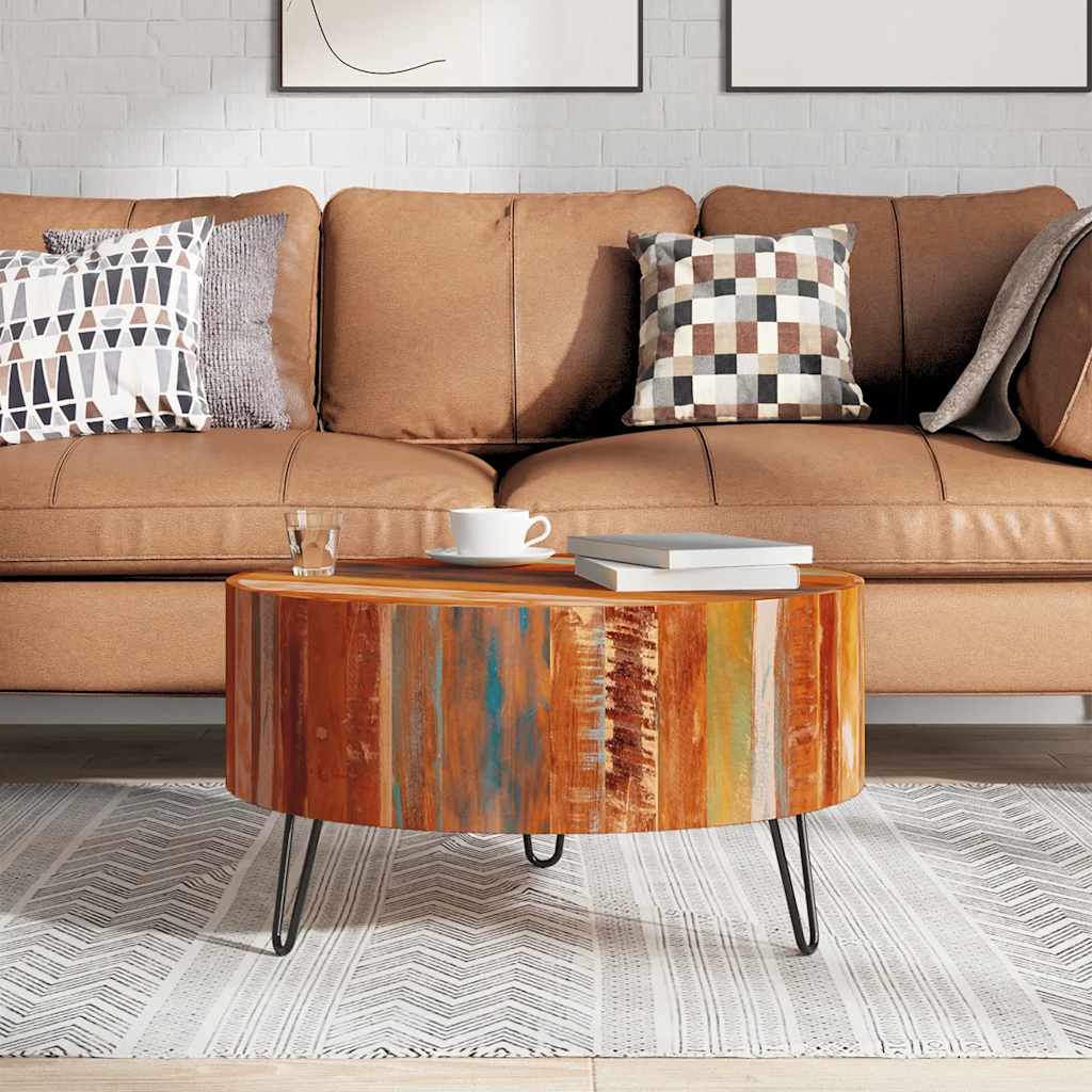 Table Basse Ronde en Bois Réutilisé Massif Style Rustique Ferme, Table de Salon, Faite à la Main, Style Industriel Vintage, Meubles en Bois, Décoration Intérieure, Table d'Accueil, Table d'Appui Moderne du Milieu du Siècle, Table Basse en Bois Naturel