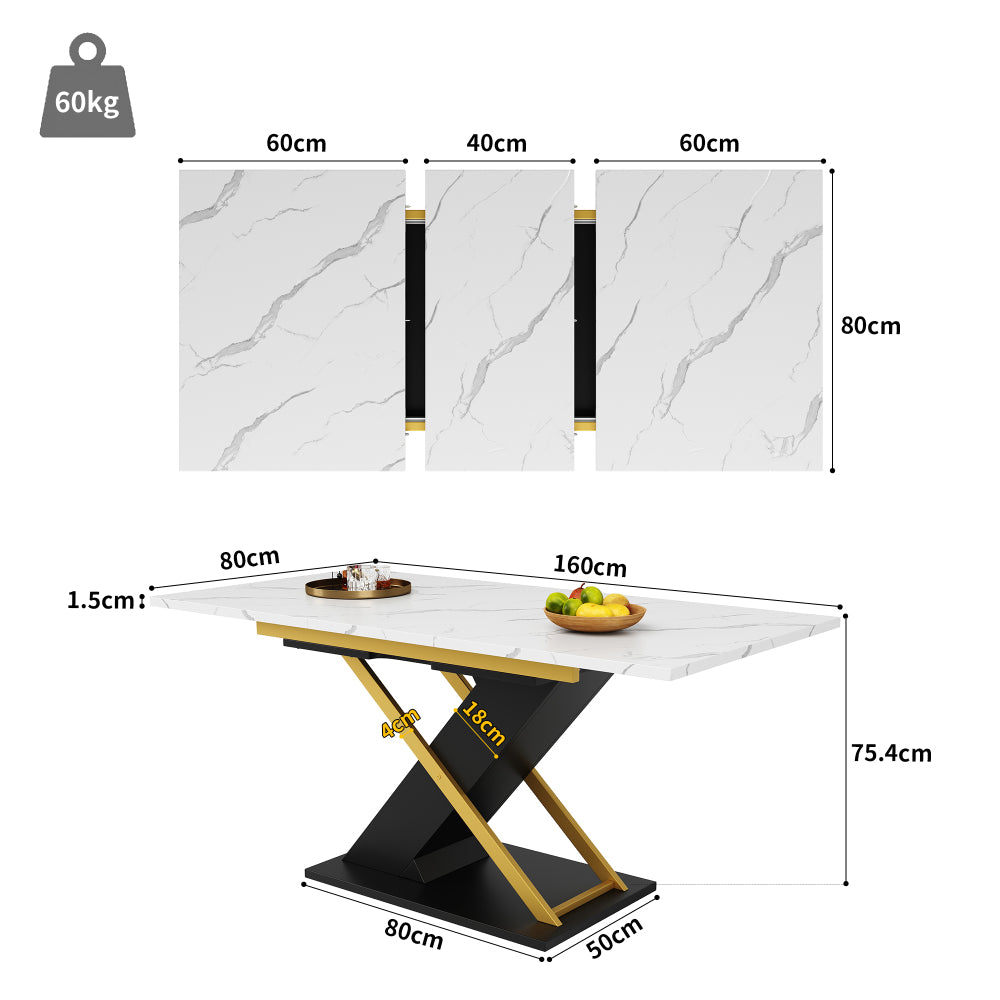 Table à manger haut de gamme rétractable 120-160x80x75,4 cm, table multifonctionnelle pour cuisine et salon, beau bureau, table à manger rétractable pour cuisine, table d'étude moderne avec planche d'insertion interne extensible jusqu'à 160 cm, table cro