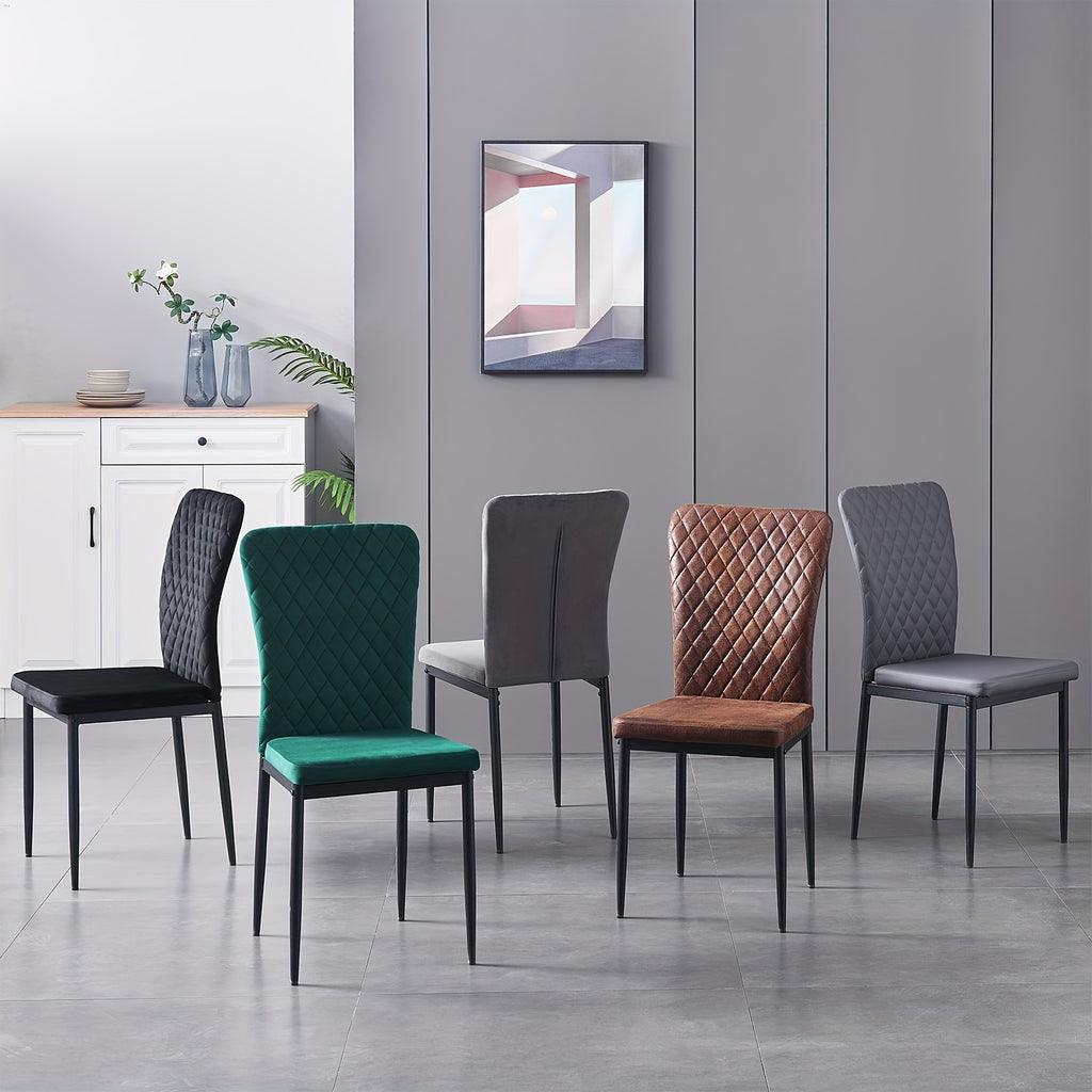 Ensemble de 4/6 Chaises de Salle à Manger en Velours/Cuir Synthétique, Dossier Haut Sans Accoudoirs avec Pieds Métalliques Noirs pour Cuisine ou Salle à Manger