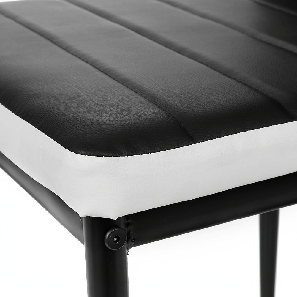 Ensemble de 4 chaises de salle à manger modernes et minimalistes à dossier haut, 17.7" de hauteur de siège (45cm) - Chaises de cuisine à comptoir en cuir synthétique, motif à rayures horizontales et pieds en métal robuste, chaise de conférence pour resta