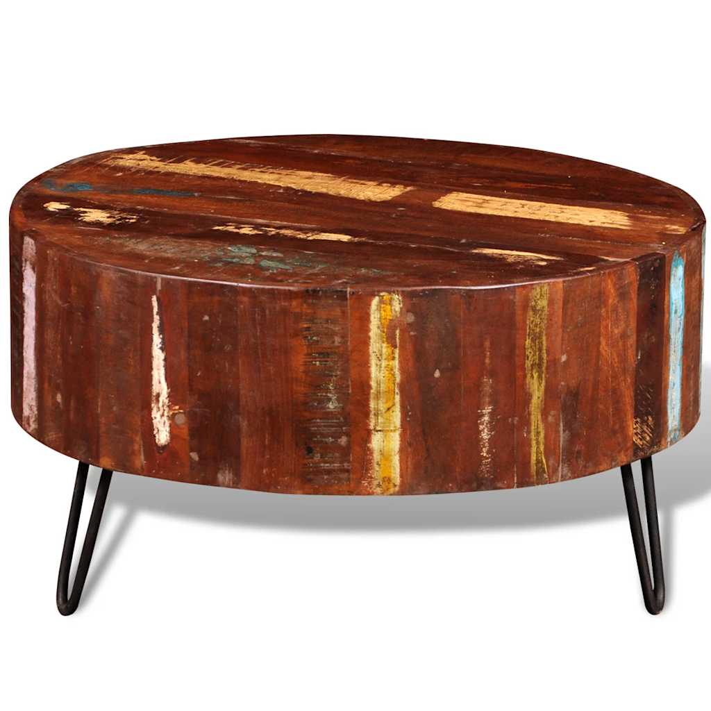 Table Basse Ronde en Bois Réutilisé Massif Style Rustique Ferme, Table de Salon, Faite à la Main, Style Industriel Vintage, Meubles en Bois, Décoration Intérieure, Table d'Accueil, Table d'Appui Moderne du Milieu du Siècle, Table Basse en Bois Naturel