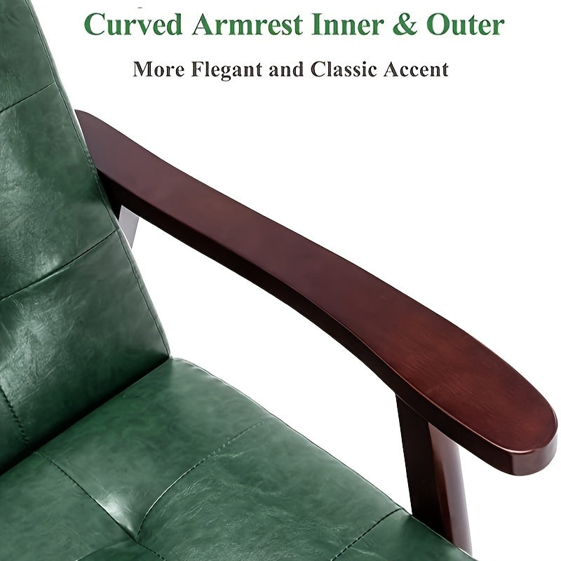 Fauteuil d'Accent en Cuir Mid-Century, Fauteuils à Bras Taquet Vintage Rétro avec Bras en Bois, Fauteuil de Club Moquette pour Lecture pour Salon, Chambre, Vert