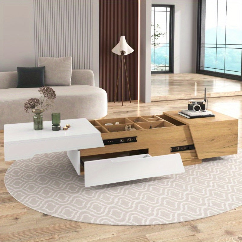 Table basse extensible, table de salon avec tiroirs, table d'appoint avec structure en blocs de couleurs