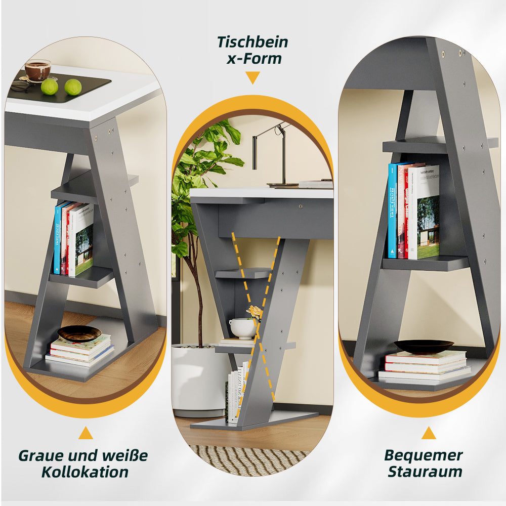Bureau simple, bureau avec support en forme de X, support de rangement à six positions, étagère ouverte, robuste et durable, grand espace de rangement, bureau moderne et élégant, bureau pour ordinateur de bureau, bureau tout-en-un pour la maison, table d