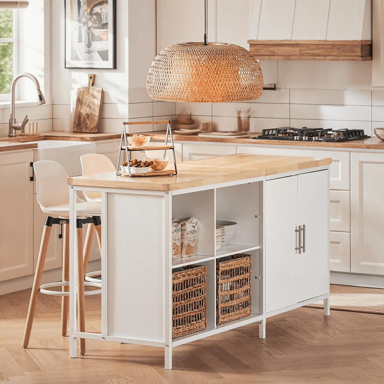 îlot Central de Cuisine，Desserte de Cuisine, Placard de Cuisine avec 2 Portes, 4 Cubes Compartiments | Prévente SoBuy KNL09-WN
