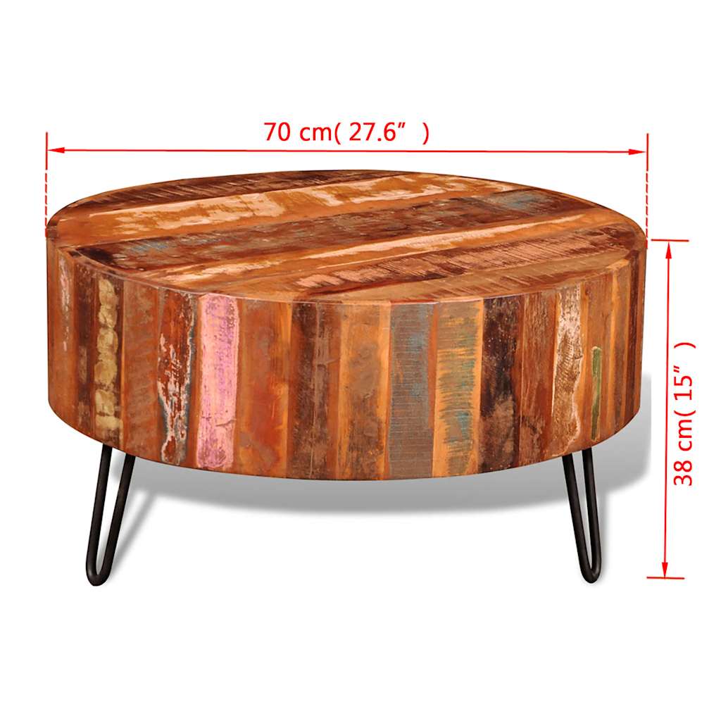 vidaXL Table basse ronde bois solide recyclé multi-couleur Table de salon séjour
