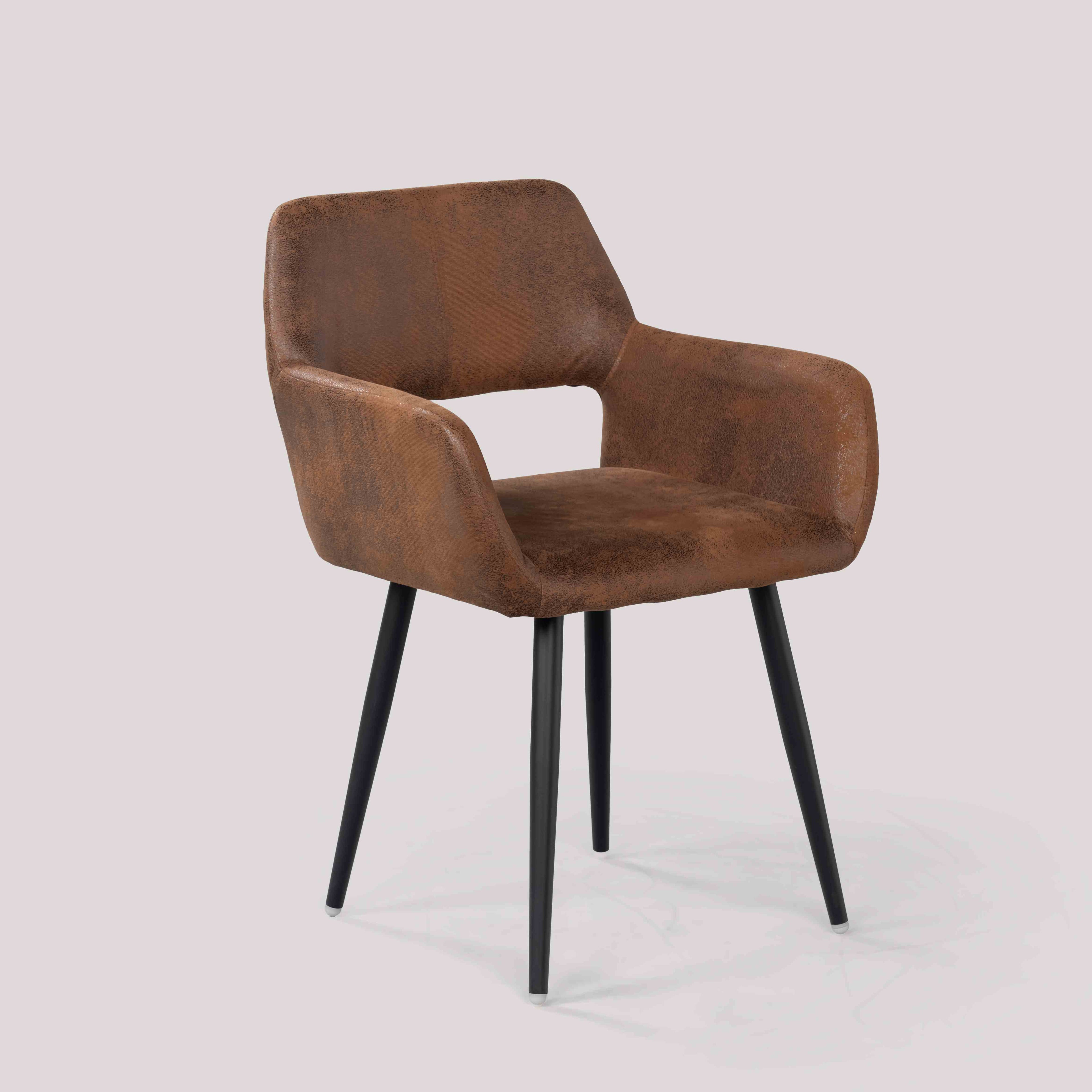 MEUBLE COSY Ensemble Table et Chaises Dîner Extensible 7 pièces avec 1 Table Noire en MDF à Pieds Métalliques et 6 Fauteuils de Salon Marron en Daim Rembourrés avec Dossier Creux, Meubles de Cuisine Moderne pour Salle à Manger 120-160x80x75cm/56x56x78cm