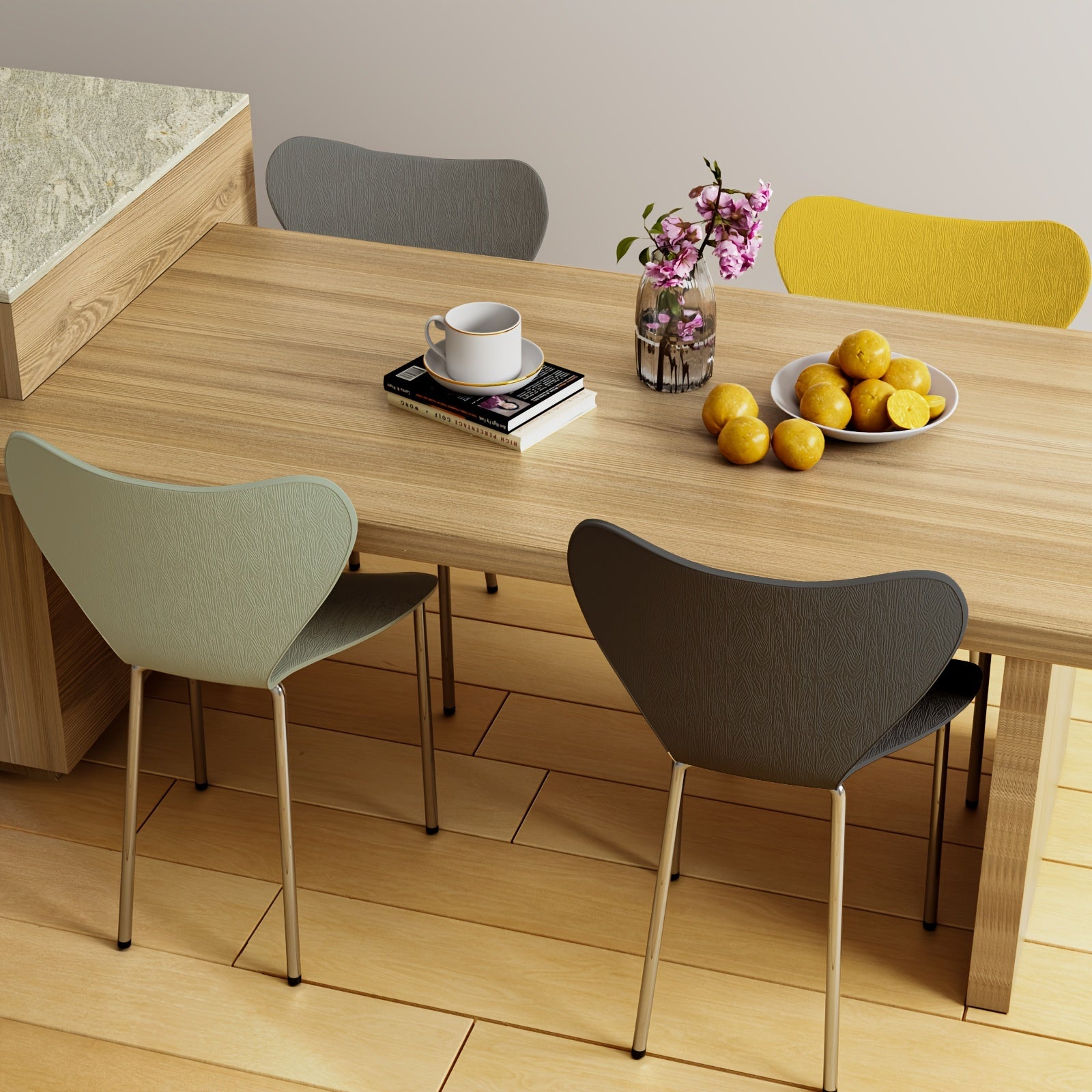 Ensemble de 4 chaises de salle à manger avec dossier en plastique, chaise scandinave avec pieds en métal, chaise de bureau, chaise de salon pour cuisine, réunion, chambre