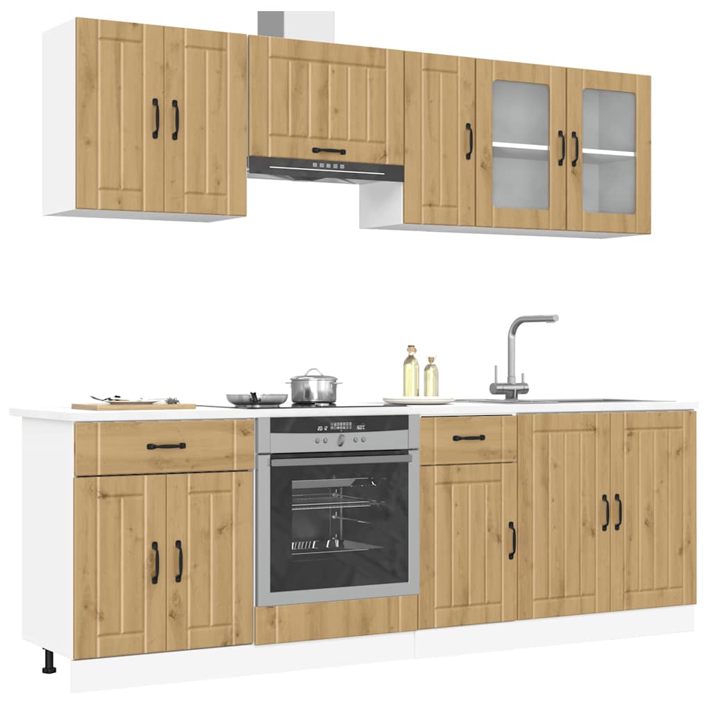 Ensemble de 8 armoires de cuisine, finition chêne artisanal Kalmar, meubles en bois d'ingénierie, rangement de cuisine moderne, armoires prêtes à assembler, conception peu encombrante, solution de cuisine durable, organisation de la maison élégante, inst