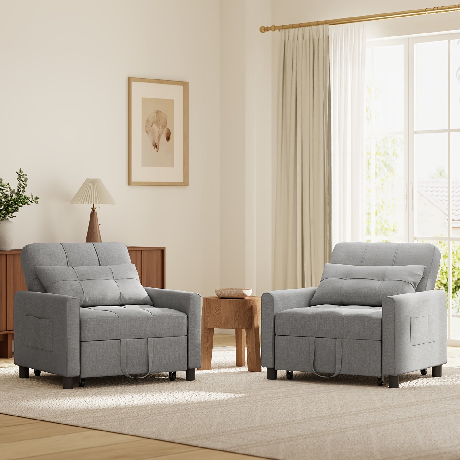 Chaise longue lit 3 en 1, chaise convertible avec fonction lit, canapé lit avec coussin et poche latérale, fauteuil avec fonction sommeil pour petit appartement