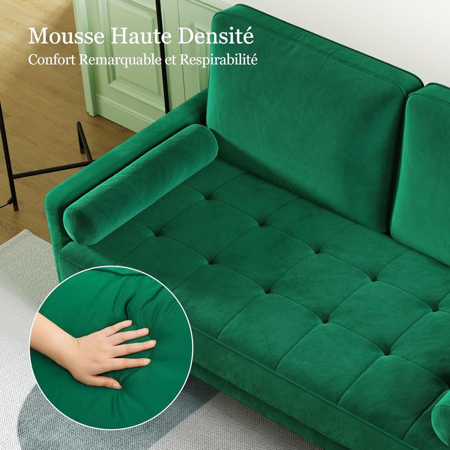 Canapé Moderne 2 Places Blanc - Compact de 121 cm avec Accoudoirs Moelleux, Cadre en Bois Massif et Panneau Ignifuge - Luxe pour Salon ou Coin Lecture dans les Petits Espaces - Meuble Minimaliste Élégant, Dossier Matelassé, Tissu Résistant, Siège Confort