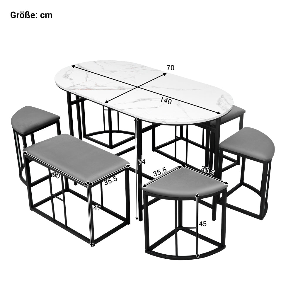 Table et chaise de salle à manger de cuisine élégante et simple, ensemble de table et de chaise de salle à manger de restaurant élégant et exquis, comprenant 1 table à manger, 4 petits tabourets et 2 grands tabourets, ensemble de table et de chaise de sa