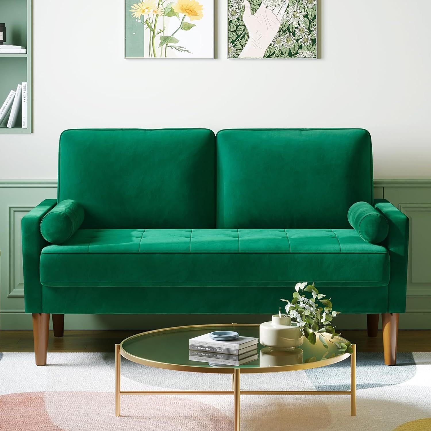 Canapé Moderne 2 Places Blanc - Compact de 121 cm avec Accoudoirs Moelleux, Cadre en Bois Massif et Panneau Ignifuge - Luxe pour Salon ou Coin Lecture dans les Petits Espaces - Meuble Minimaliste Élégant, Dossier Matelassé, Tissu Résistant, Siège Confort