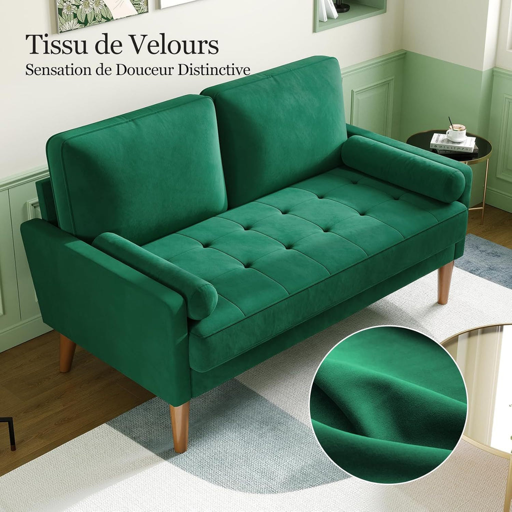 Canapé Moderne 2 Places Blanc - Compact de 121 cm avec Accoudoirs Moelleux, Cadre en Bois Massif et Panneau Ignifuge - Luxe pour Salon ou Coin Lecture dans les Petits Espaces - Meuble Minimaliste Élégant, Dossier Matelassé, Tissu Résistant, Siège Confort