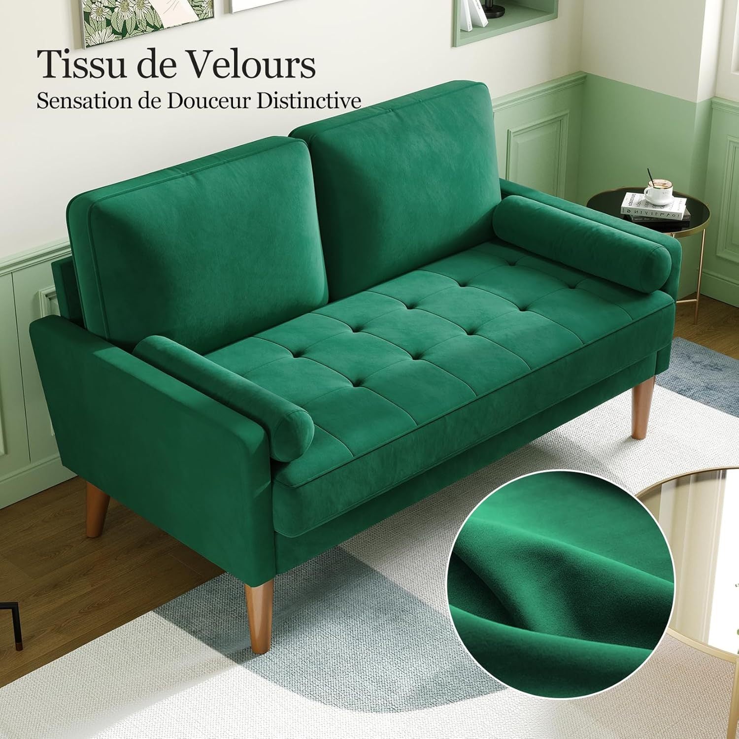 Canapé Moderne 2 Places Blanc - Compact de 121 cm avec Accoudoirs Moelleux, Cadre en Bois Massif et Panneau Ignifuge - Luxe pour Salon ou Coin Lecture dans les Petits Espaces - Meuble Minimaliste Élégant, Dossier Matelassé, Tissu Résistant, Siège Confort
