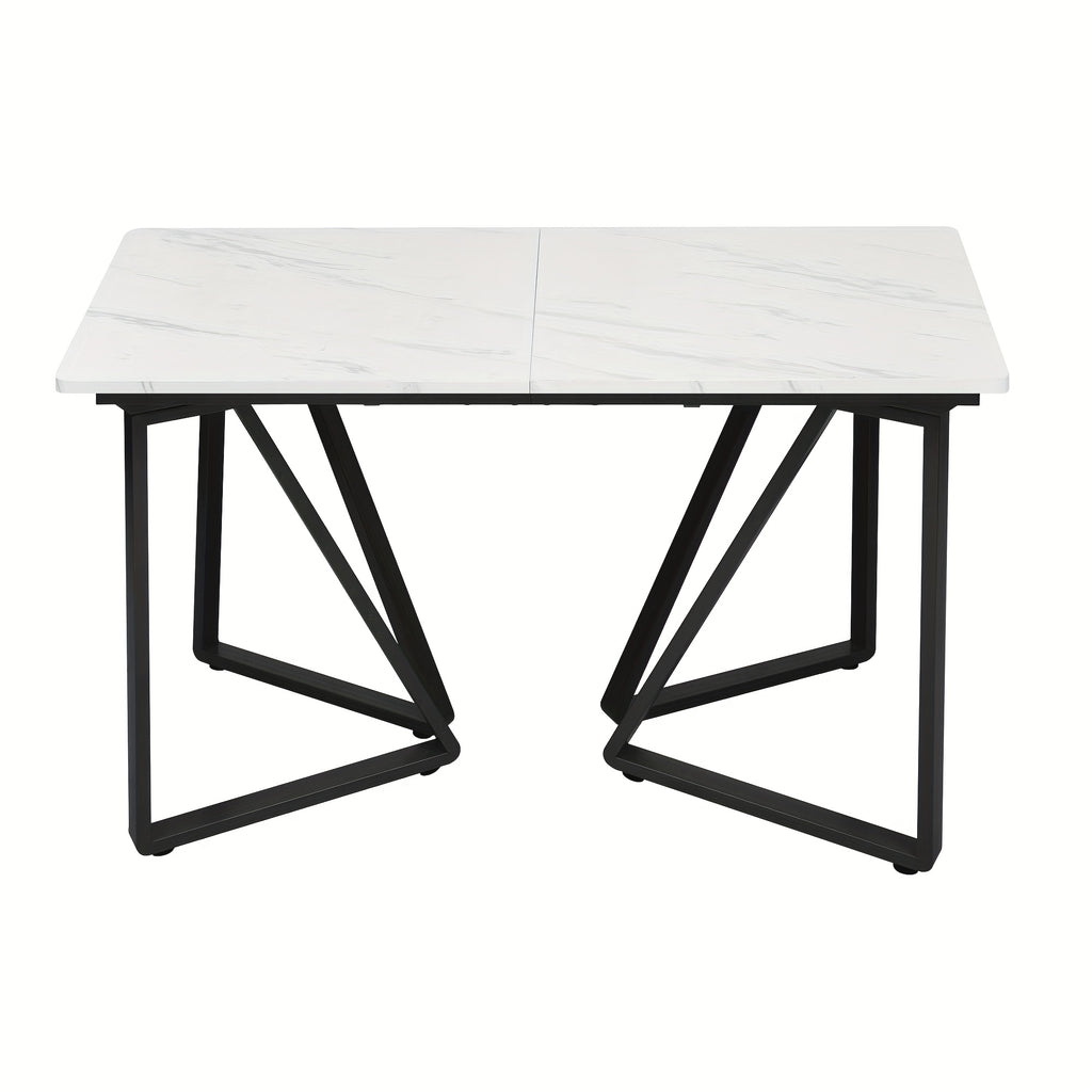 Table à Manger Extensible Moderne avec Repose-Pieds Réglable et Plateau en Bois Marbré Blanc - Table de Cuisine Étendable pour 4-6 Personnes, Pieds Métalliques Dorés/Noirs, Montage Facile pour Salle à Manger & Cuisine, Design Contemporain, Finition Haut