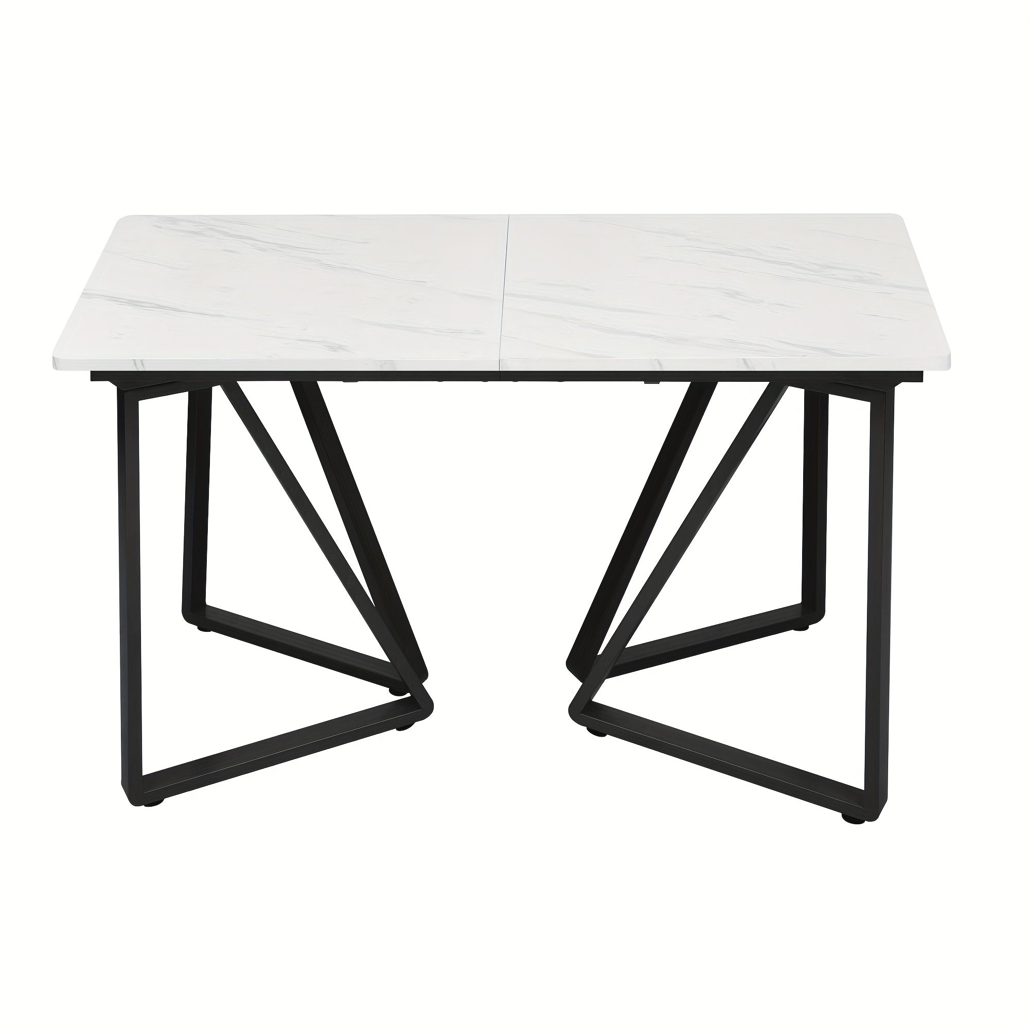 Table à Manger Extensible Moderne avec Repose-Pieds Réglable et Plateau en Bois Marbré Blanc - Table de Cuisine Étendable pour 4-6 Personnes, Pieds Métalliques Dorés/Noirs, Montage Facile pour Salle à Manger & Cuisine, Design Contemporain, Finition Haut