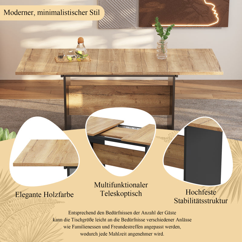 Table à Manger Extensible 140-180 cm de Largeur (55"-71") - Table Rectangulaire Moderne et Minimaliste avec Finition Bois, Design Économiseur d'Espace pour Petits Espaces, Pouvant Accueillir 4-6 Personnes, Robuste Pour Salles À Manger Formelles ou Famili